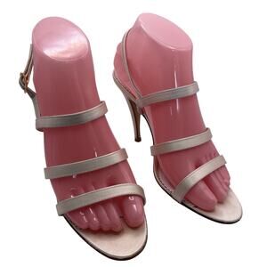 GIANFRANCO FERRE Size 7 Satin Strappy High‎ Heels Leather White Open Toe Sandals
